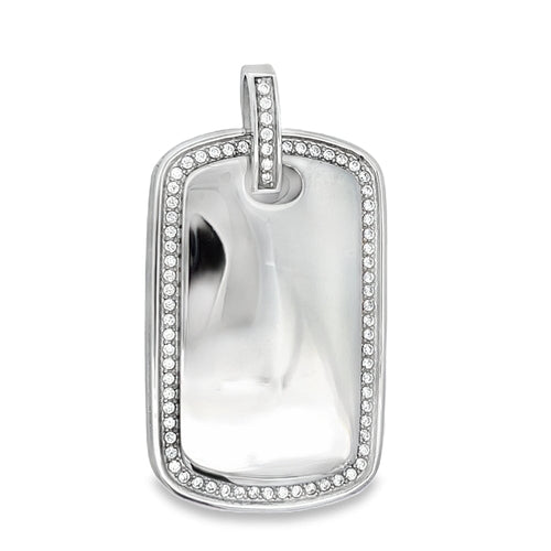 Dog Tag CZ Iced Out Pendant Stainless Steel