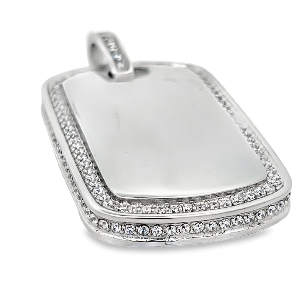 Dog Tag CZ Iced Out Pendant Stainless Steel