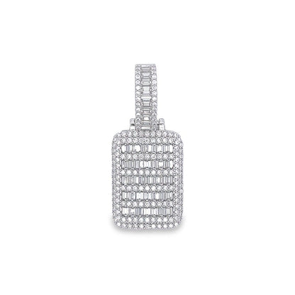 Dog Tag Mini Baguette VVS Moissanite Pendant .925 Sterling Silver