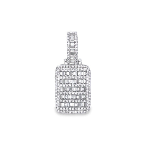 Dog Tag Mini Baguette VVS Moissanite Pendant .925 Sterling Silver