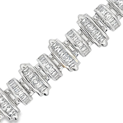 Domed Bars Baguette CZ Iced Out Bracelet .925 Sterling Silver