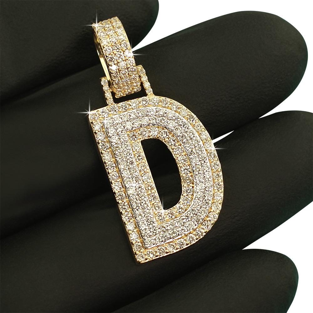 Double Block Letter Initial Diamond Pendant 10K Yellow Gold