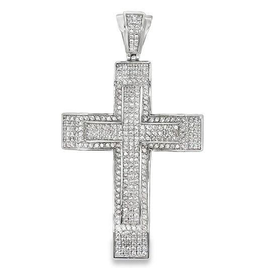 Double Cross CZ Pendant .925 Sterling Silver