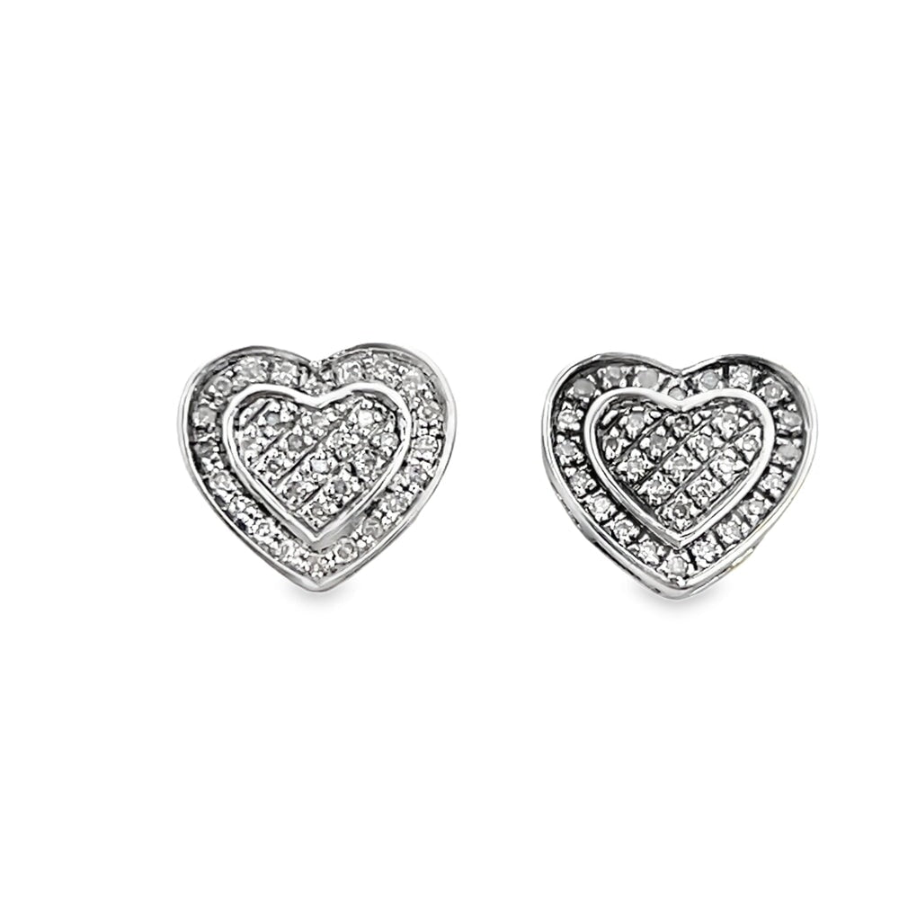 Double Heart Diamond Earrings .25cttw .925 Sterling Silver