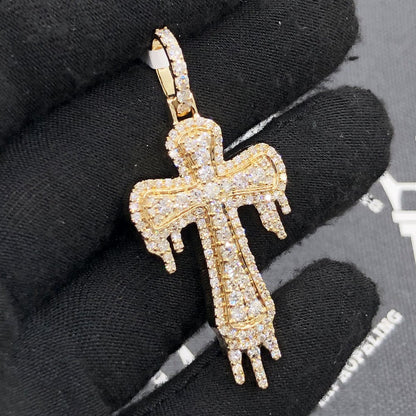 Drip Cross 2.34cttw Diamond Pendant 10K Yellow Gold